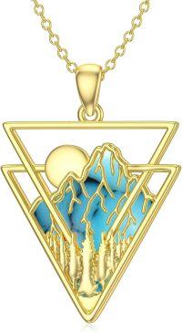 wholesale 925 Sterling Silver Turquoise Mountain Pendant Necklace with Gold Plated Triangle Frame and Celestial Elements-10-Mountain Triangle Necklace