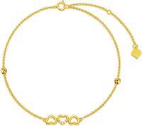 wholesale 14K Gold Chain with Three Hearts Charm Bracelet for Women - Mother's Day Gift (6-5/8)-Style 1 14k yellow gold