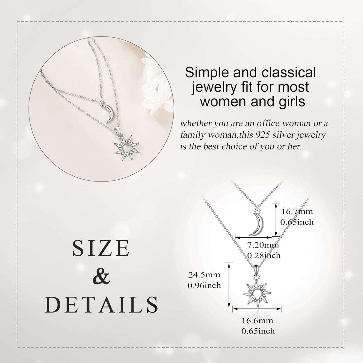 wholesale 925 Sterling Silver Layered Sun & Moon Pendant Necklaces for Women Gifts-0-3