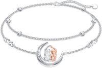 wholesale 925 Sterling Silver Moon Charm Anklet with Angels and Crescent Design for Women-Sister-Bracelet7''-9''