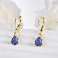 wholesale 14K Gold Blue Fire Opal Teardrop Dangle Lever Back Earrings for Women-0-6