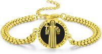 wholesale Gold Chain 925 Sterling Silver Saint Benedict Prayer Charm Bracelet-Gold-St Benedict