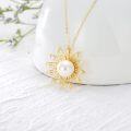 wholesale 14K Gold Pearl Pendant Necklace with Leaf Design and White Stone - Elegant Jewelry for Women (Length: Adjustable)-0-2