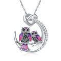 wholesale 925 Sterling Silver Purple Enamel Double Owls Love Knot Pendant Necklace for Women-0-0