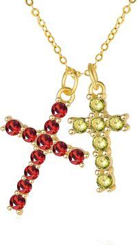 wholesale 14K Gold Sterling Silver Birthstone Double Cross Necklace for Women-01-08-Jan-Aug