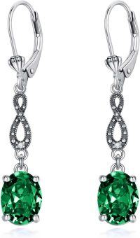 wholesale 925 Sterling Silver Birthstone Crystal Infinity Love Leverback Earrings Mother s Day Gift-Emerald Green