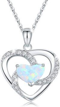 wholesale 925 Sterling Silver Heart Opal Pendant Necklace with Cubic Zirconia Stones for Women - I Love You to the Moon Gift-02-Heart opal