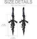 wholesale 925 Sterling Silver Gothic Dagger Cross Pendant Blackened  Eye Charm Hoops 2 Long-0-3