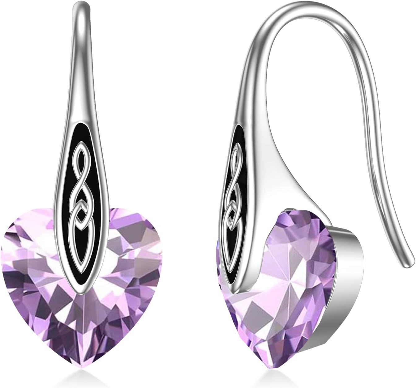 Sterling Silver Birthstone Celtic Dangle Drop Earrings Hypoallergenic Hook Irish Jewelry Gifts-Silver-06-Jun