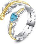 wholesale 925 Sterling Silver Feather Turquoise Adjustable Ring for Women-0-0