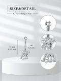 wholesale 925 Sterling Silver Gold & Sterling Silver Highland Cow Belly Ring with Evil Eye - 14G 12mm Navel Piercing, Hypoallergenic, Gift Box-0-1