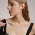 wholesale 925 Sterling Silver 925 with White Cubic Zirconia Cross Pendant Necklaces for Women s-0-2