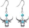 wholesale 925 Sterling Silver Turquoise Cow Head Charm Dangle Earrings-0-0