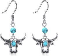 wholesale 925 Sterling Silver Turquoise Cow Head Charm Dangle Earrings-Western Cow