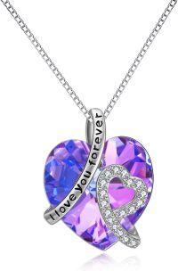 wholesale 925 Sterling Silver Purple Crystal I Love You Forever Necklace - 0.89 Pendant with 18 Chain - Hypoallergenic Gift for Women-07-pink