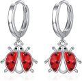 wholesale 925 Sterling Silver Red Enamel Ladybug Drop Earrings Gift for Girls and Women-0-0