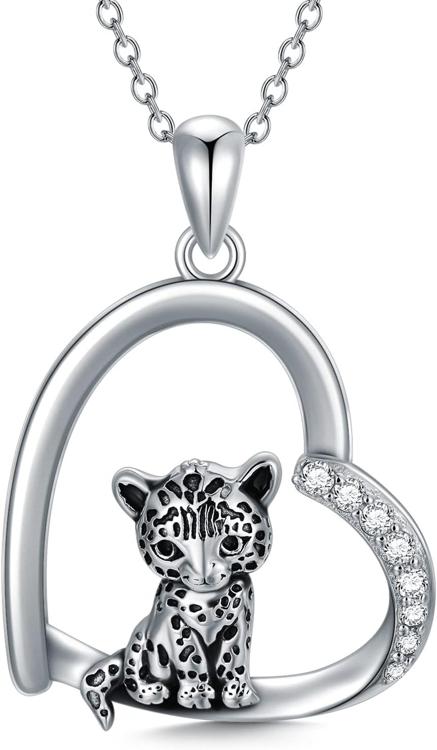 Sterling Silver Stone Animal Necklace Leopard Lion Otter Pendant for Women Friends Mother s Day Gifts-01-Leopard