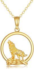 wholesale 14K Yellow Gold Cubic Zirconia Wolf Pendant Necklace, Brave Spirit Jewelry Gift for Women Men-0-0
