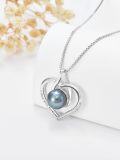 wholesale Silver 925 Sterling Silver White Gold Plated Blue Freshwater Pearl Heart Pendant Necklace with Cubic Zirconia Accents and I Love You Forever Engraving 45cm Chain Length-0-1