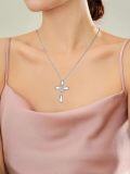wholesale 925 Sterling Silver Cubic Zirconia Cross Pendant Necklace with Rose Gold Accents and Chain - Faith  for Mom Wife Daughter Sister-0-2