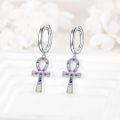 wholesale 925 Sterling Silver Multicolor Crystal Egyptian Ankh Cross Drop Earrings  for Women-0-3