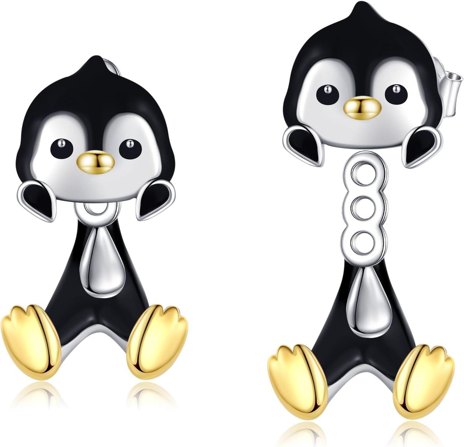 Sterling Silver Hypoallergenic Black Cat Dog Hippo Stud Earrings for Women-Penguin Earrings