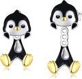 wholesale 925 Sterling Silver Penguin Stud Earrings with Gold Accents and Enamel Finish-0-0