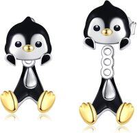wholesale 925 Sterling Silver Penguin Stud Earrings with Gold Accents and Enamel Finish-Penguin Earrings