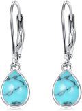 wholesale 925 Sterling Silver Teardrop Turquoise Drop Earrings with Leverbacks for Women-0-0