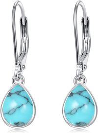 wholesale 925 Sterling Silver Teardrop Turquoise Drop Earrings with Leverbacks for Women-T-Turquoise