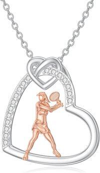 wholesale 925 Sterling Silver Tennis Player Heart-Shaped Pendant Necklace for Women and Girls Sport Lover Gifts-2-Tennis