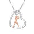 wholesale 925 Sterling Silver Tennis Player Heart Pendant Necklace Wholesale With Rose Gold Detail-0-0