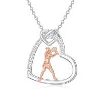 wholesale 925 Sterling Silver Tennis Player Heart Pendant Necklace Wholesale With Rose Gold Detail-2-Tennis
