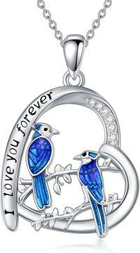 wholesale 925 Sterling Silver I Love You Forever Birds Pendant Necklace for Women Girls Mothers Day Gift-Two Blue Jay Necklace