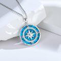 wholesale 925 Sterling Silver Compass Pendant Necklace With Turquoise Zircon Platinum Plated-0-9