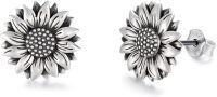 wholesale 925 Sterling Silver Sunflower Stud Earrings - Two-Tone You Are My Sunshine Gift for Women & Moms-Antiqued Sunflower Earrings