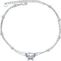 wholesale 925 Sterling Silver Butterfly Anklet with Blue Crystals and Beads for Women Girls-Butterfly Layered Bracelet