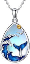 wholesale 925 Sterling Silver Whale Wave Ocean Pendant Necklace for Women Girls Gifts Jewelry-0-0