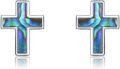 wholesale 925 Sterling Silver Cross Stud Earrings with Abalone Shell and Malachite Inlay-0-0