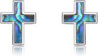 wholesale 925 Sterling Silver Cross Stud Earrings with Abalone Shell and Malachite Inlay-Abalone