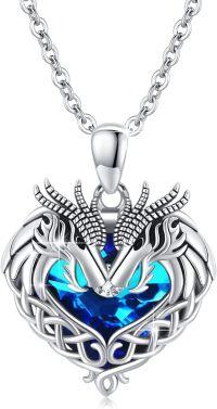 wholesale 925 Sterling Silver Blue Heart Celtic Dragon Pendant Necklace s for Women-Celtic Dragon Crystal Necklace