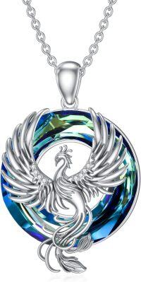wholesale 925 Sterling Silver Blue Crystal Phoenix Pendant Necklace for Women Girls  45cm Chain Length-Phoenix