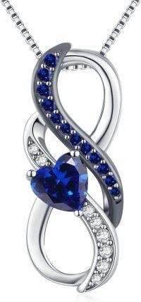 wholesale  925 Sterling Silver White Gold Plated Heart Birthstone Necklace with Infinity Symbol for Women, Adjustable Chain, Hypoallergenic, Elegant Gift for Her-09-September