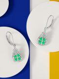 wholesale 925 Sterling Silver Green Enamel Celtic Knot Drop Earrings Luck Charm Jewelry for Women Gifts 4-Leaf Clovers Irish Style-0-3