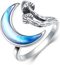 wholesale 925 Sterling Silver Adjustable Mountain Mushroom Mermaid Open Ring for Women Girls-Mushroom Moon