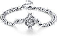 wholesale 925 Sterling Silver Celtic Cross & Vegvisir Wolf Viking  Bracelet   for Men-Wolf