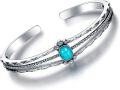 wholesale 925 Sterling Silver Turquoise Genuine Vintage Native American Boho Adjustable Bangle Cuff Bracelet for Women (S M L)-0-0
