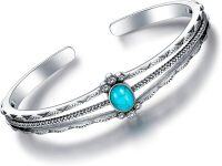 wholesale 925 Sterling Silver Turquoise Genuine Vintage Native American Boho Adjustable Bangle Cuff Bracelet for Women (S M L)-A_Turquoise Stone