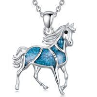 wholesale 925 Sterling Silver Horse Pendant Necklace With Turquoise Inlay-Horse