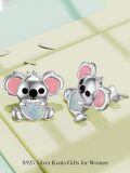wholesale 925 Sterling Silver Platinum Plated Cute Koala Opal Heart Stud Earrings-0-4